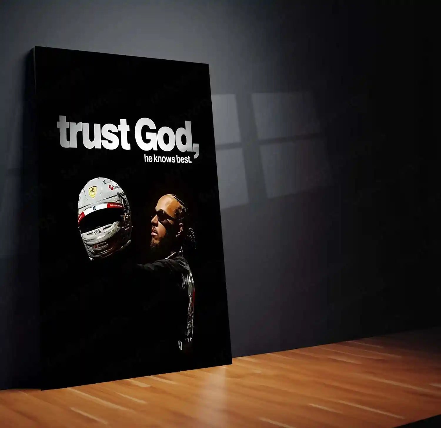Quote Metal Poster | Lewis Hamilton – Trust God’s Timing Metal Frame Faith, Patience & Divine Alignment Wall Art | Calm Strength Mindset Quote Metal Poster - TURTLEWINGS 