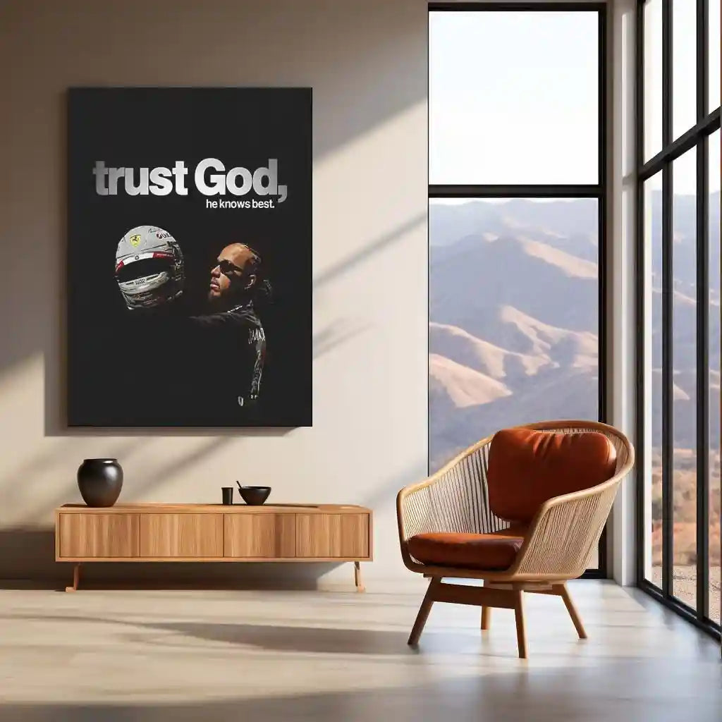 Quote Metal Poster | Lewis Hamilton – Trust God’s Timing Metal Frame Faith, Patience & Divine Alignment Wall Art | Calm Strength Mindset Quote Metal Poster - TURTLEWINGS 