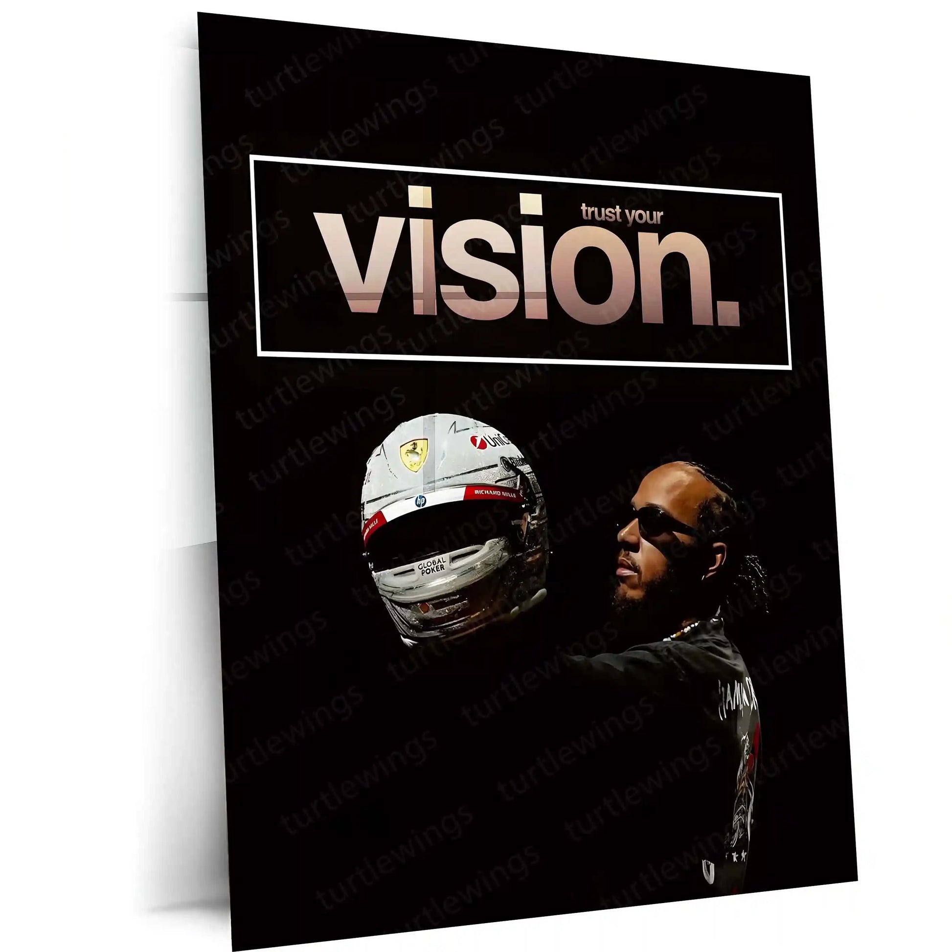 Quote Metal Poster | Lewis Hamilton – Trust Your Vision Metal Frame Unshakeable Belief & Elite Focus Wall Art | Championship Mindset Quote Metal Poster - TURTLEWINGS