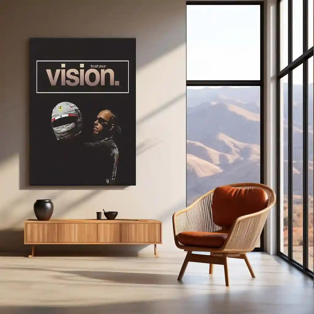 Quote Metal Poster | Lewis Hamilton – Trust Your Vision Metal Frame Unshakeable Belief & Elite Focus Wall Art | Championship Mindset Quote Metal Poster - TURTLEWINGS