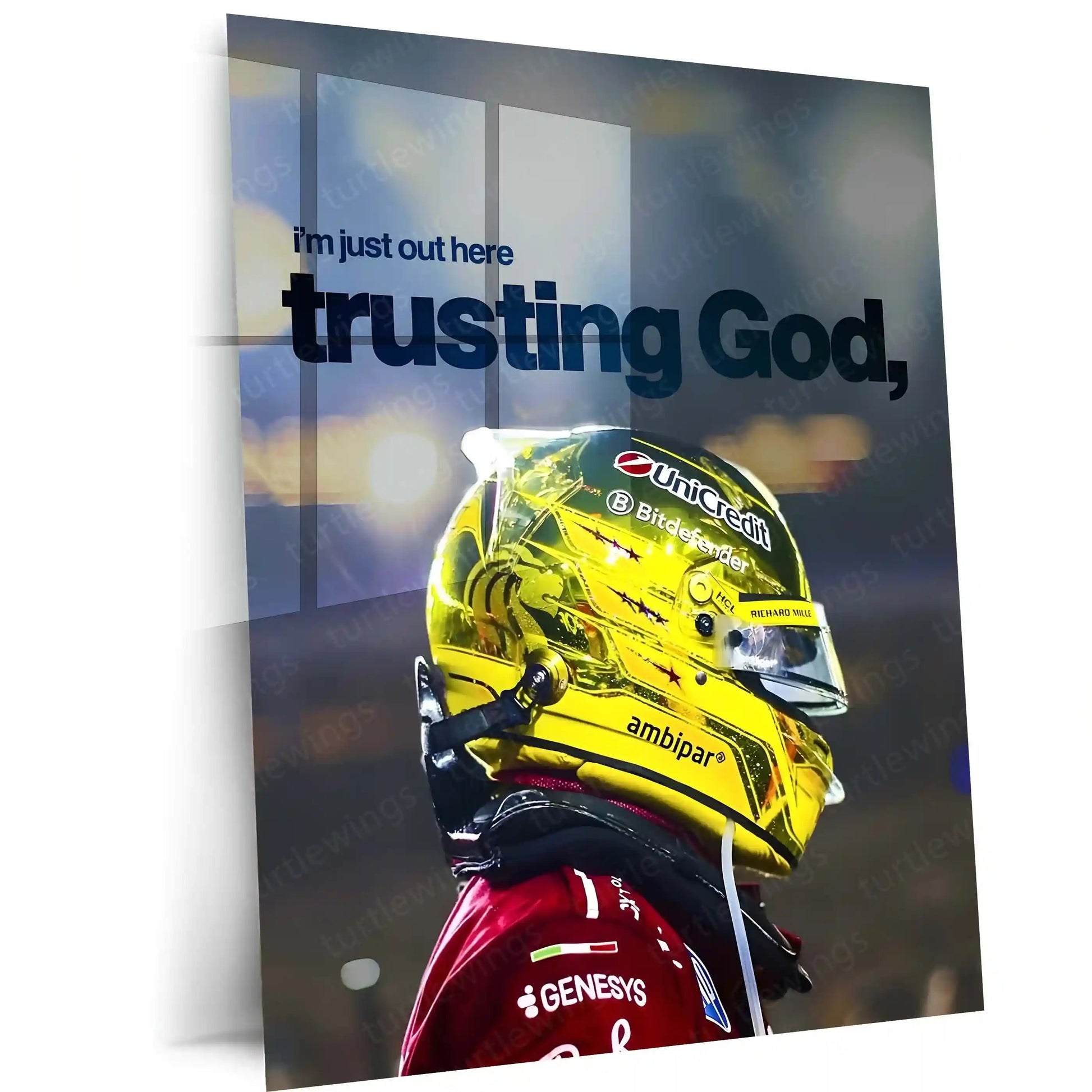 Quote Metal Poster | Lewis Hamilton – Trusting God’s Timing Metal Frame Faith, Patience & Inner Peace Wall Art | Confidence Quote Metal Poster - TURTLEWINGS 