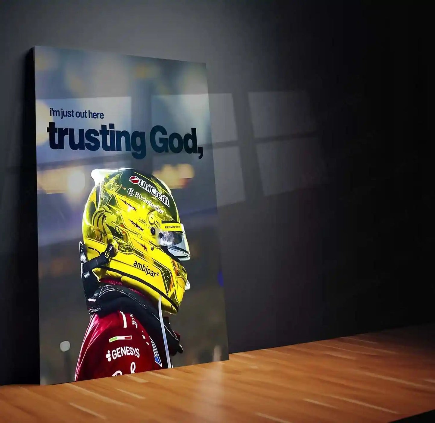 Quote Metal Poster | Lewis Hamilton – Trusting God’s Timing Metal Frame Faith, Patience & Inner Peace Wall Art | Confidence Quote Metal Poster - TURTLEWINGS 