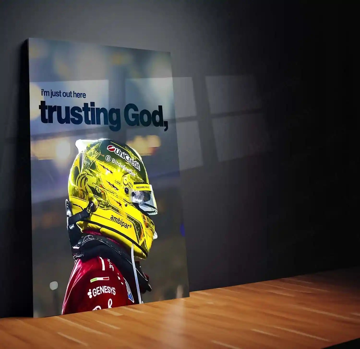 Quote Metal Poster | Lewis Hamilton – Trusting God’s Timing Metal Frame Faith, Patience & Inner Peace Wall Art | Confidence Quote Metal Poster - TURTLEWINGS 