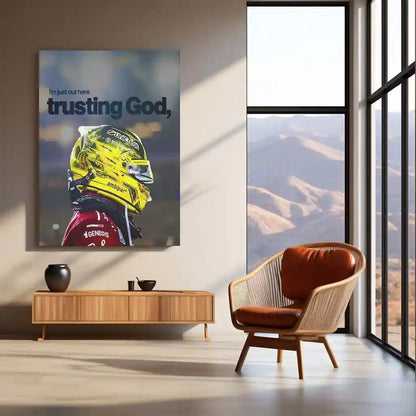 Quote Metal Poster | Lewis Hamilton – Trusting God’s Timing Metal Frame Faith, Patience & Inner Peace Wall Art | Confidence Quote Metal Poster - TURTLEWINGS 