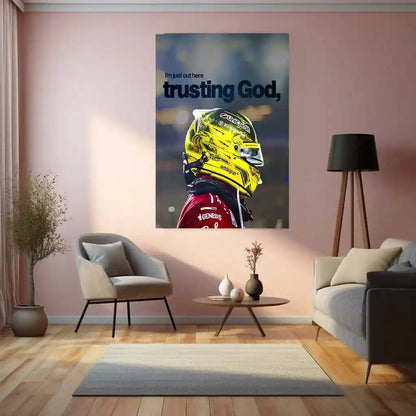 Quote Metal Poster | Lewis Hamilton – Trusting God’s Timing Metal Frame Faith, Patience & Inner Peace Wall Art | Confidence Quote Metal Poster - TURTLEWINGS 