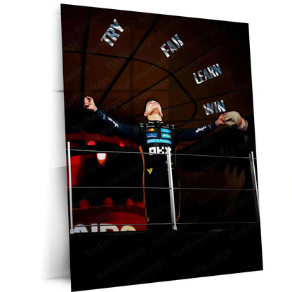 Quote Metal Poster | Lando Norris – Try. Fail. Learn. Win. Metal Frame Relentless Growth & Champion Mindset Wall Art | Performance Discipline Quote Metal Poster - TURTLEWINGS