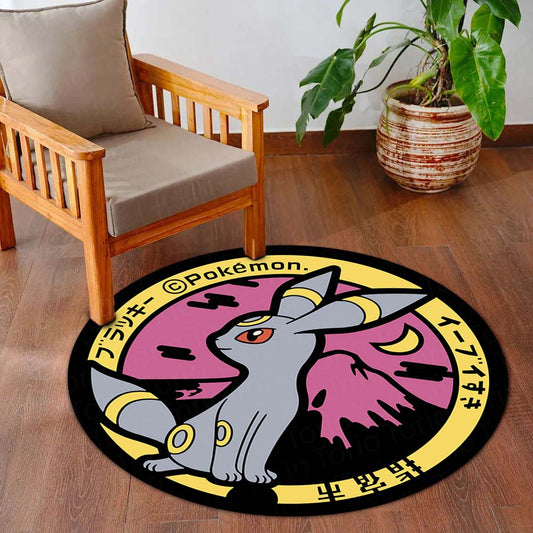 Umbreon Pokémon Round Flat Rug | Dark-Type Anime Circle Floor Mat | Anti-Slip 3 mm Absorbent Flat Rug for Bedroom, Gaming Room & Pokémon Decor