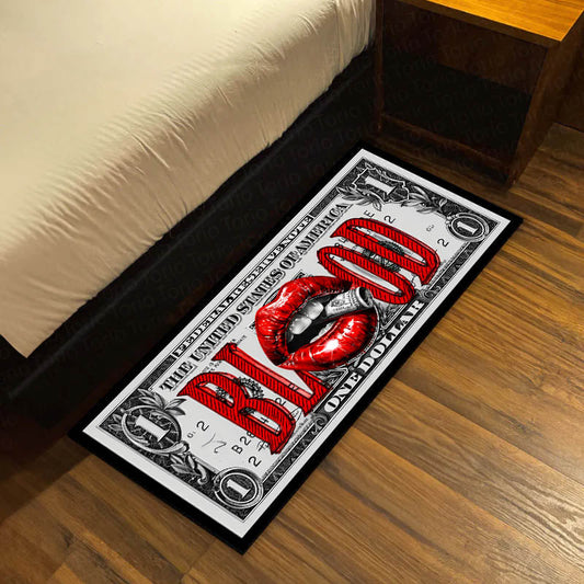 Blood Money Dollar Bedside Runner (3 mm Thick) | Luxury Cash Aesthetic Bedroom flat rug for Modern Room Decor