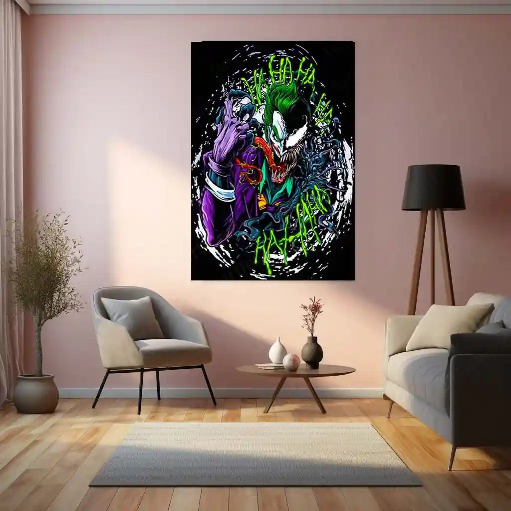 Venom x Joker – Symbiotic Chaos Metal Poster | Marvel x DC Crossover Wall Frame - TURTLEWINGS