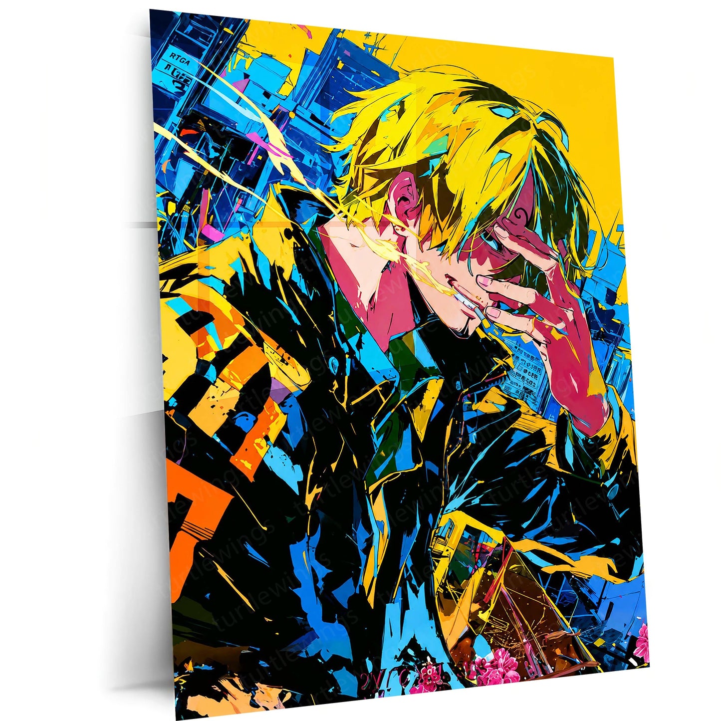 Anime Metal Poster | One Piece Metal Poster | Vinsmoke Sanji Neon Street Art Wall Decor | Epic Straw Hat Anime Metal Frame