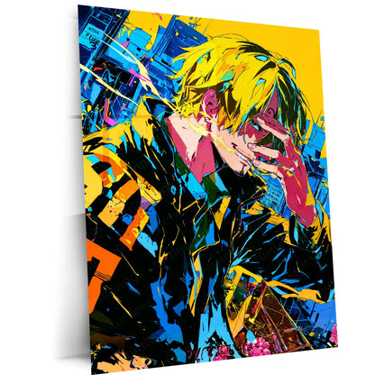 Anime Metal Poster | One Piece Metal Poster | Vinsmoke Sanji Neon Street Art Wall Decor | Epic Straw Hat Anime Metal Frame