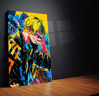 Anime Metal Poster | One Piece Metal Poster | Vinsmoke Sanji Neon Street Art Wall Decor | Epic Straw Hat Anime Metal Frame