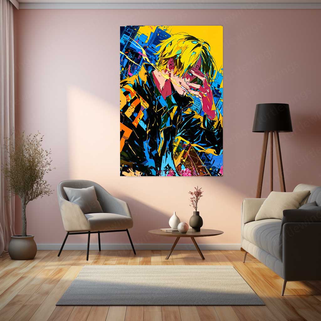 Anime Metal Poster | One Piece Metal Poster | Vinsmoke Sanji Neon Street Art Wall Decor | Epic Straw Hat Anime Metal Frame