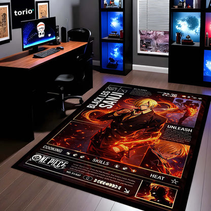 Black Leg Sanji Anime Area Flat Rug | Fire Power Character Floor Mat | One Piece Inspired Gaming Flat Rug for Bedroom, Otaku Room & Anime Setup Decor
