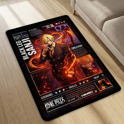 Black Leg Sanji Anime Area Flat Rug | Fire Power Character Floor Mat | One Piece Inspired Gaming Flat Rug for Bedroom, Otaku Room & Anime Setup Decor