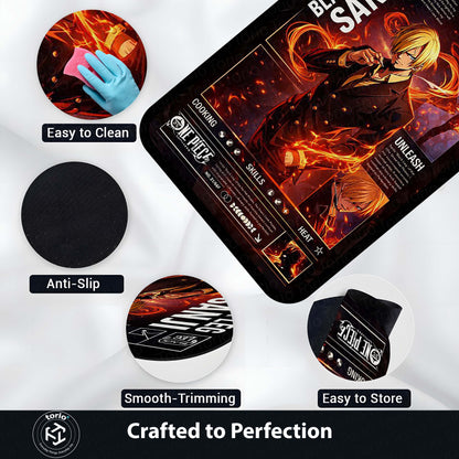 Black Leg Sanji Anime Area Flat Rug | Fire Power Character Floor Mat | One Piece Inspired Gaming Flat Rug for Bedroom, Otaku Room & Anime Setup Decor