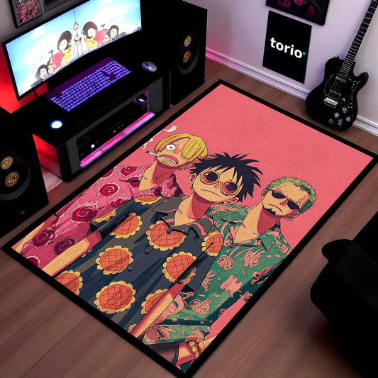 Luffy Sanji Zoro Anime Area Flat Rug | One Piece Trio Floor Mat | Straw Hat Crew Gaming Flat Rug for Bedroom, Otaku Room & Anime Setup Decor