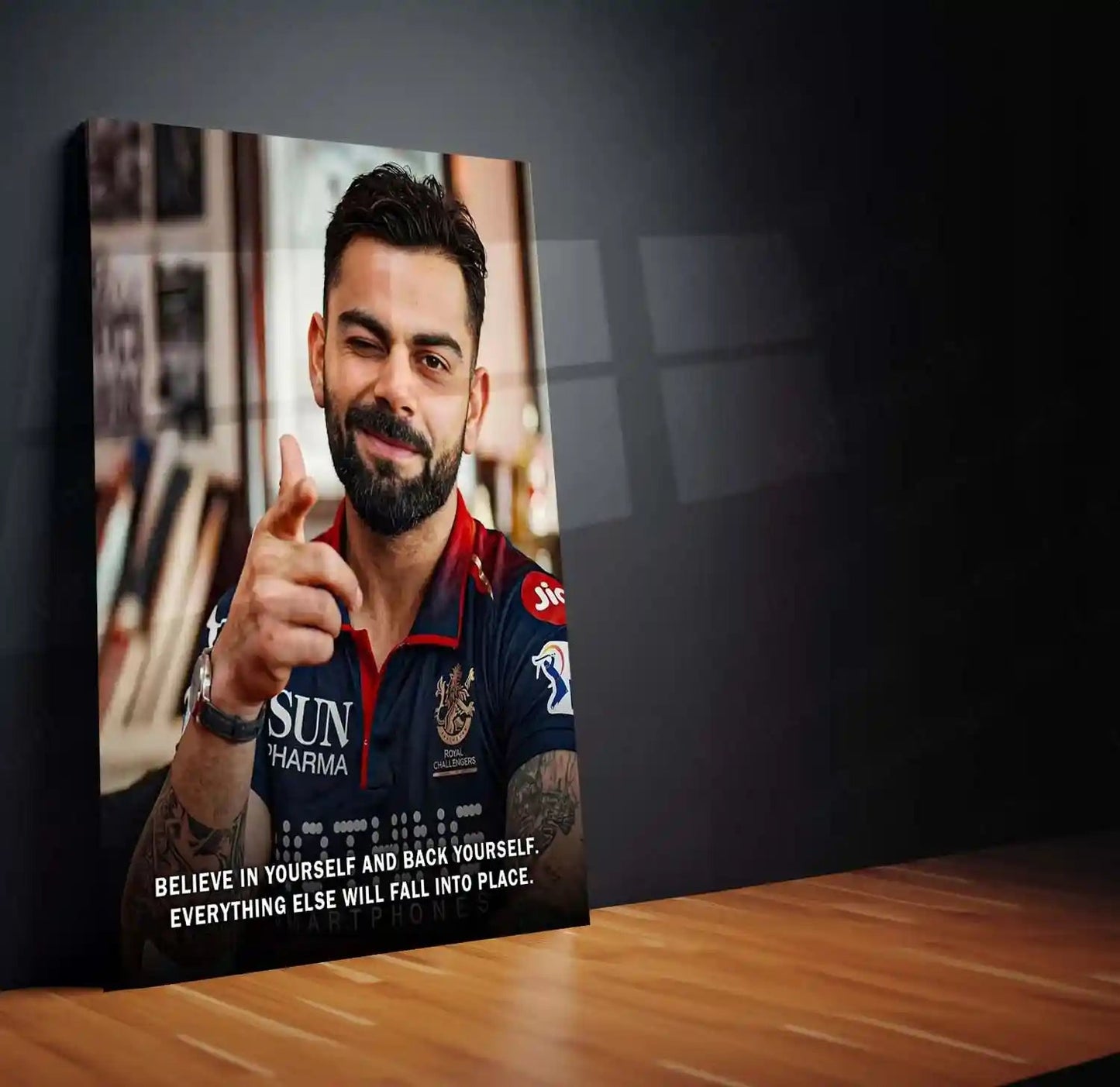 Cricket Metal Poster | Virat Kohli Metal Poster | Believe in Yourself Quote Wall Art | Cricket Legend RCB Frame - TURTLEWINGS