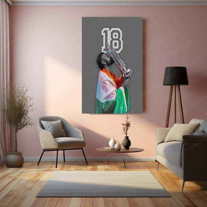 Virat Kohli with Trophy Metal Poster – Team India Champion Wall Art | Cricket Memorabilia - TURTLEWINGS