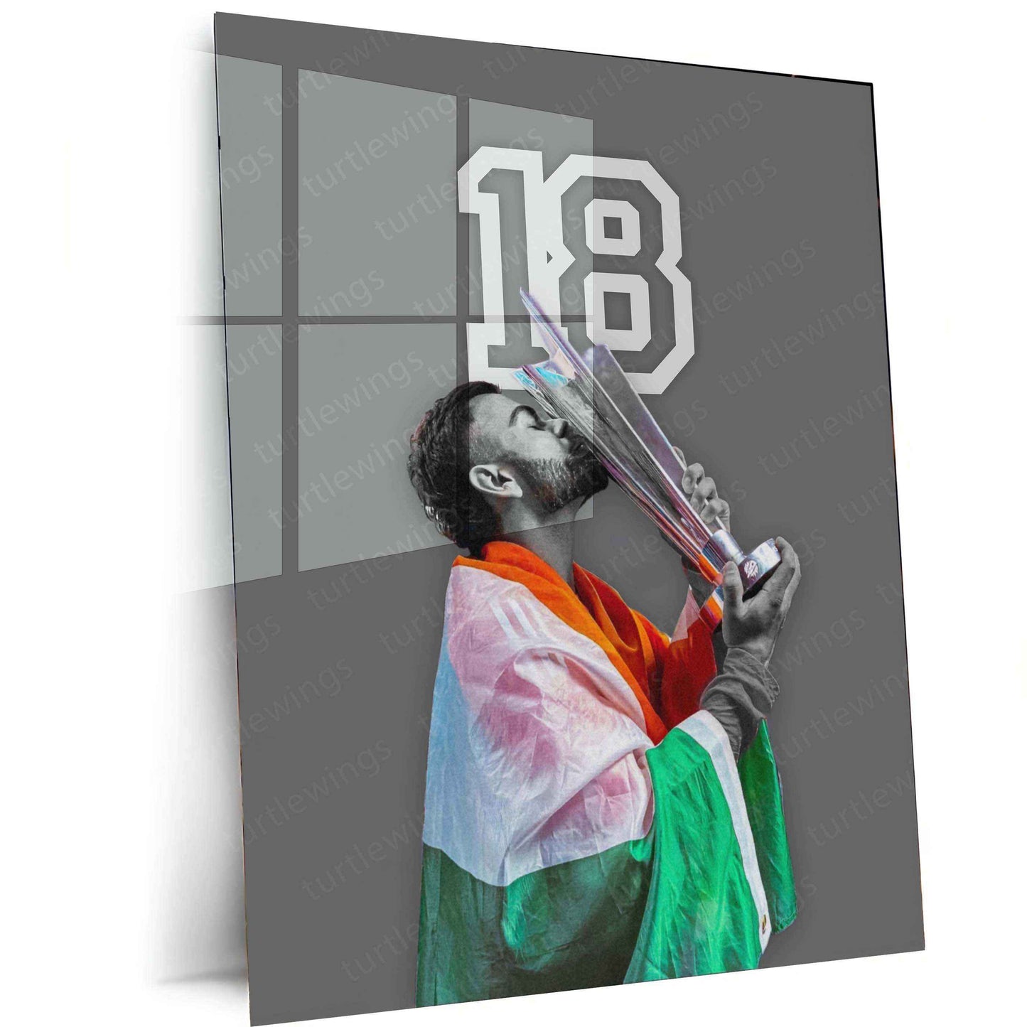 Virat Kohli with Trophy Metal Poster – Team India Champion Wall Art | Cricket Memorabilia - TURTLEWINGS