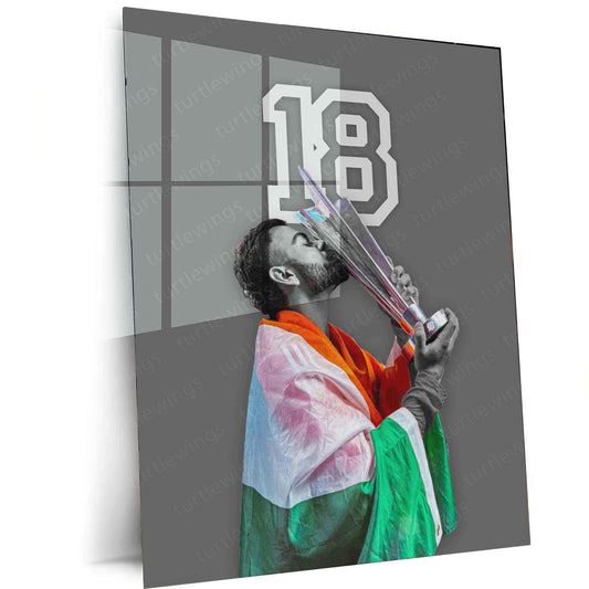 Virat Kohli with Trophy Metal Poster – Team India Champion Wall Art | Cricket Memorabilia - TURTLEWINGS