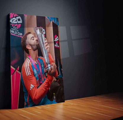 Virat Kohli with Trophy Metal Poster – Team India Champion Wall Art 2 - TURTLEWINGS