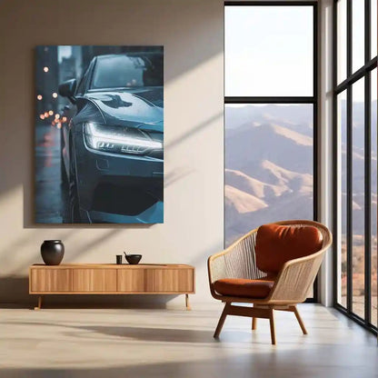 Volvo Sedan – Rain City Drive Neon LED Metal Poster | Scandinavian Elegance in Motion | Luxury Car Wall Art - TURTLEWINGS