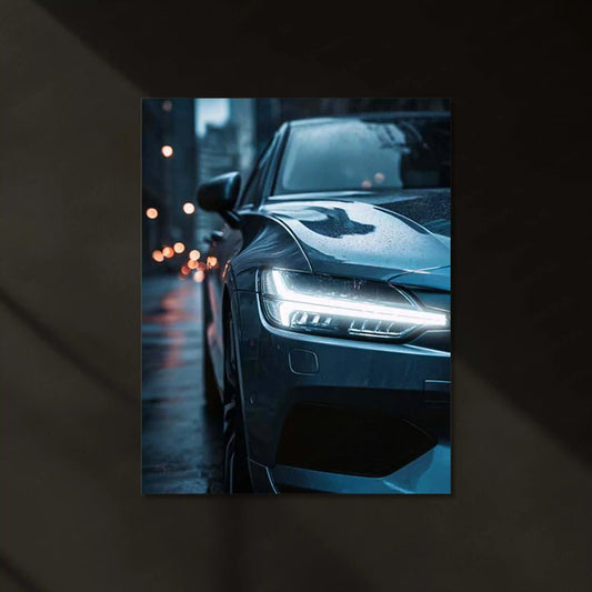 Volvo Sedan – Rain City Drive Neon LED Metal Poster | Scandinavian Elegance in Motion | Luxury Car Wall Art - TURTLEWINGS