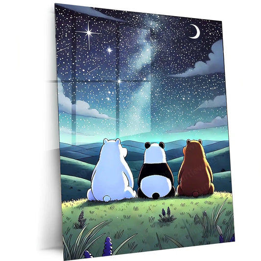 We Bare Bears Poster – Starry Night Sky Friendship Art | Cute Cartoon Metal Frame - TURTLEWINGS