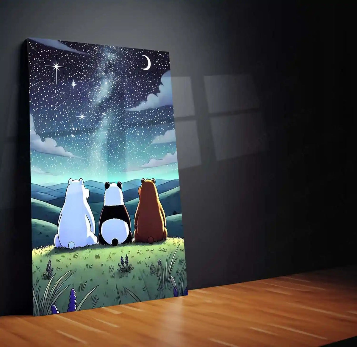 We Bare Bears Poster – Starry Night Sky Friendship Art | Cute Cartoon Metal Frame - TURTLEWINGS