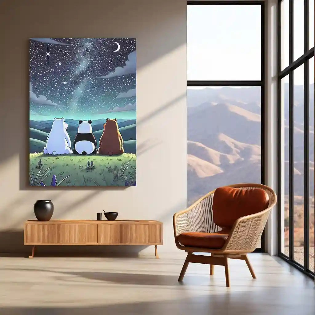 We Bare Bears Poster – Starry Night Sky Friendship Art | Cute Cartoon Metal Frame - TURTLEWINGS