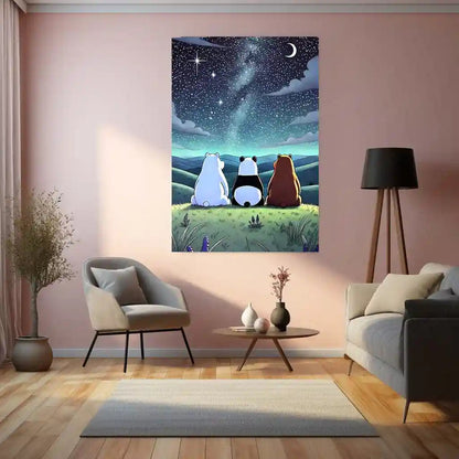 We Bare Bears Poster – Starry Night Sky Friendship Art | Cute Cartoon Metal Frame - TURTLEWINGS