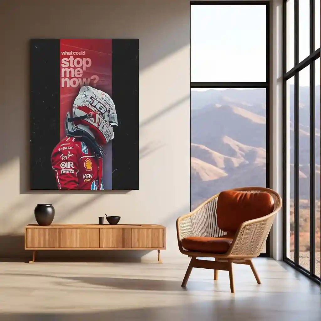 Quote Metal Poster | Charles Leclerc – What Could Stop Me Now? Metal Frame Relentless Momentum & Redemption Energy Wall Art | Fearless Drive Quote Metal Poster - TURTLEWINGS