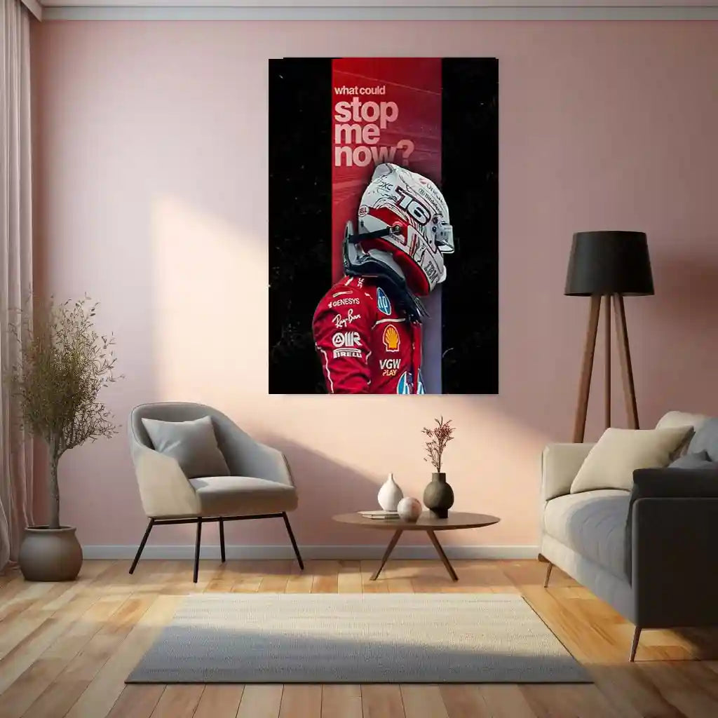 Quote Metal Poster | Charles Leclerc – What Could Stop Me Now? Metal Frame Relentless Momentum & Redemption Energy Wall Art | Fearless Drive Quote Metal Poster - TURTLEWINGS