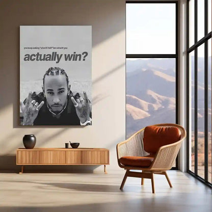 Quote Metal Poster | Lewis Hamilton – What If You Win? Metal Frame Fearless Mindset & Possibility Energy Wall Art | Championship Mentality Motivational Metal Poster - TURTLEWINGS