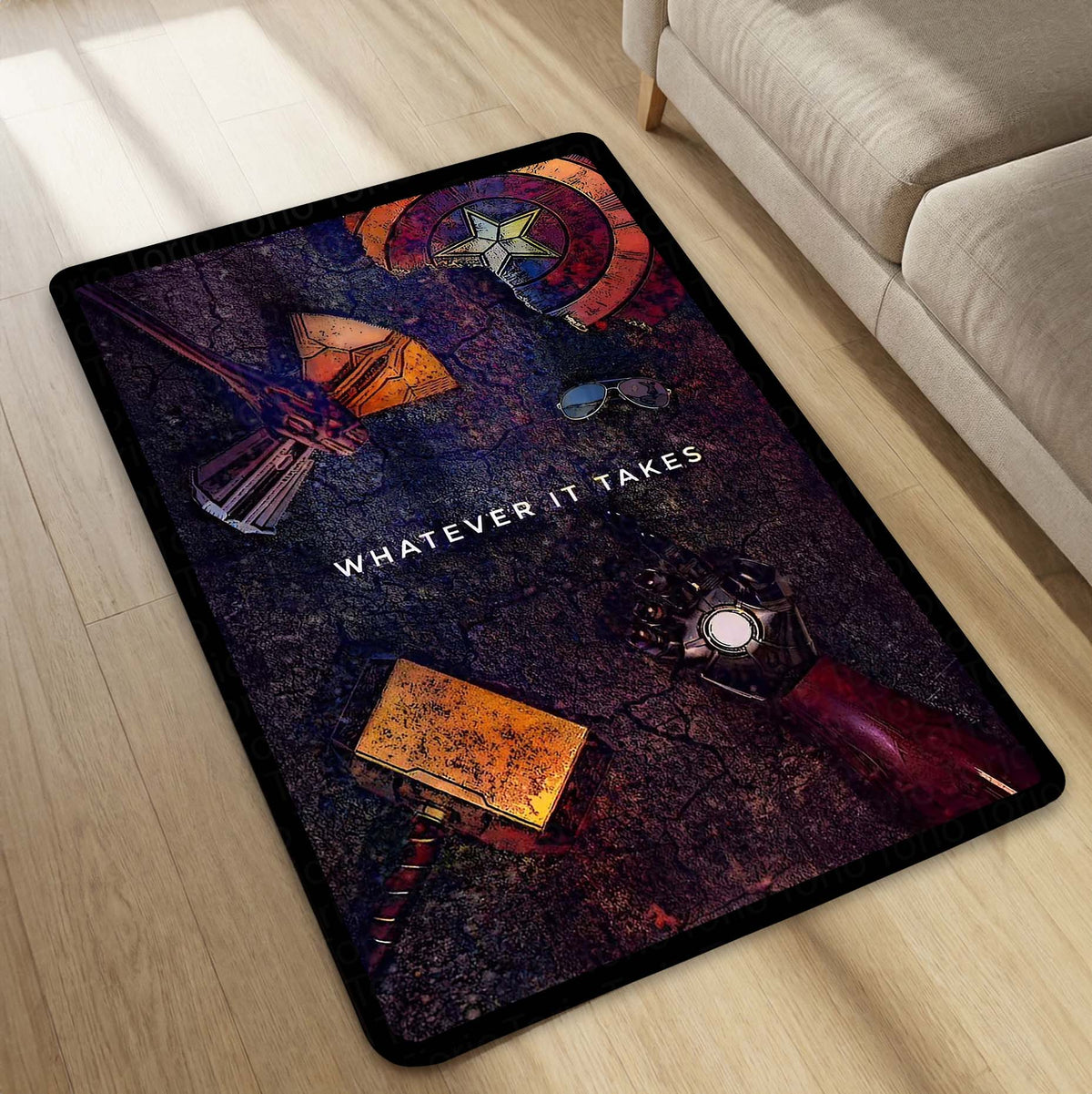 Marvel Avengers "Whatever It Takes" Area Flat Rug | Infinity Saga Superhero Area Flat Rug | Premium Marvel Gaming Room Floor Decor