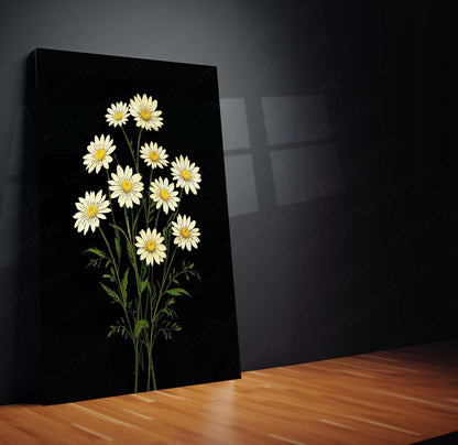 White Daisy Bouquet Metal Poster | Minimalist Floral Botanical Wall Art  Elegant Daisy Flower Illustration Metal Frame