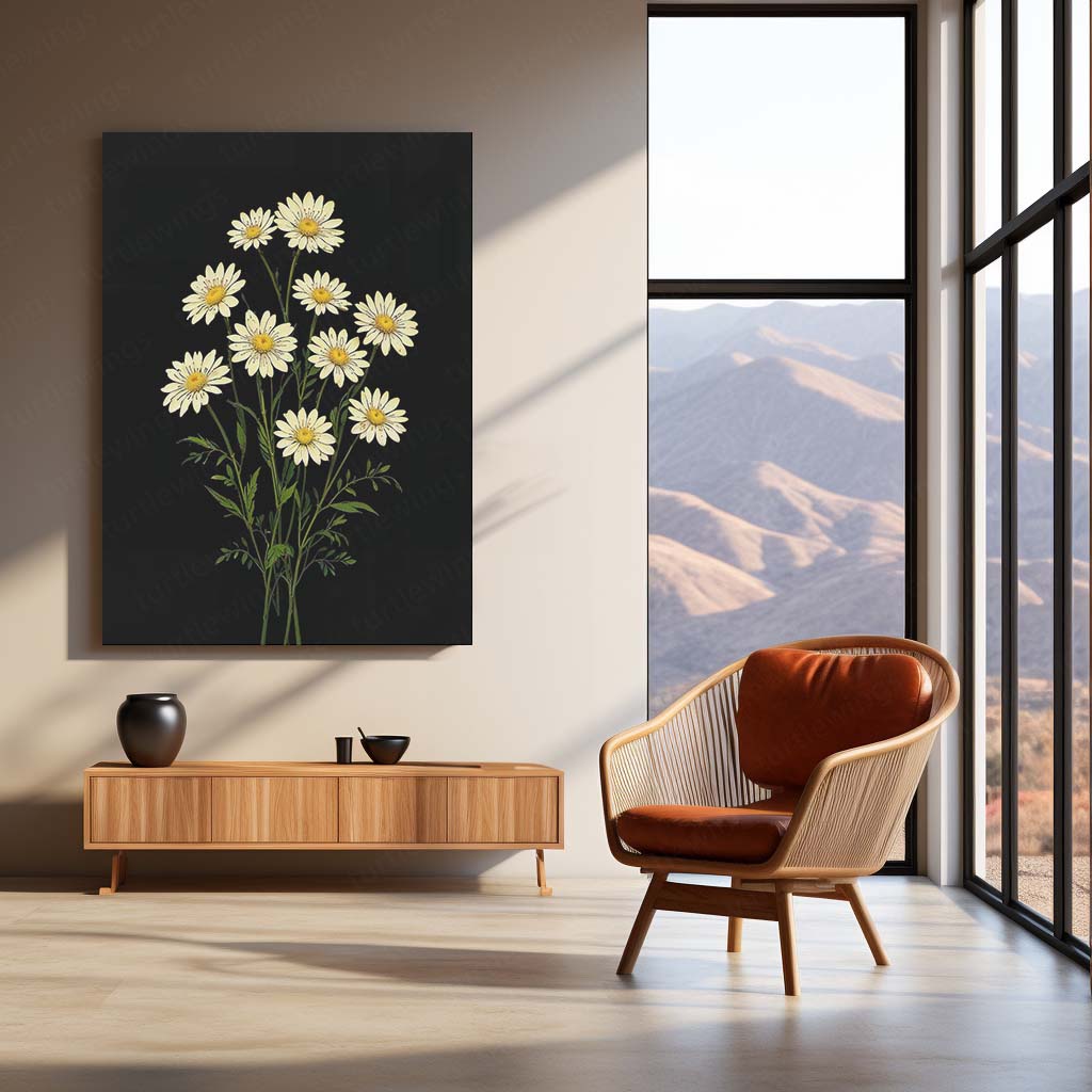White Daisy Bouquet Metal Poster | Minimalist Floral Botanical Wall Art  Elegant Daisy Flower Illustration Metal Frame