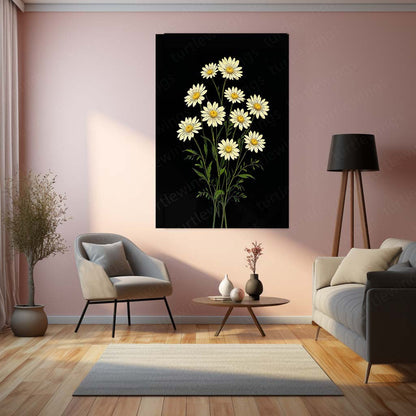 White Daisy Bouquet Metal Poster | Minimalist Floral Botanical Wall Art  Elegant Daisy Flower Illustration Metal Frame
