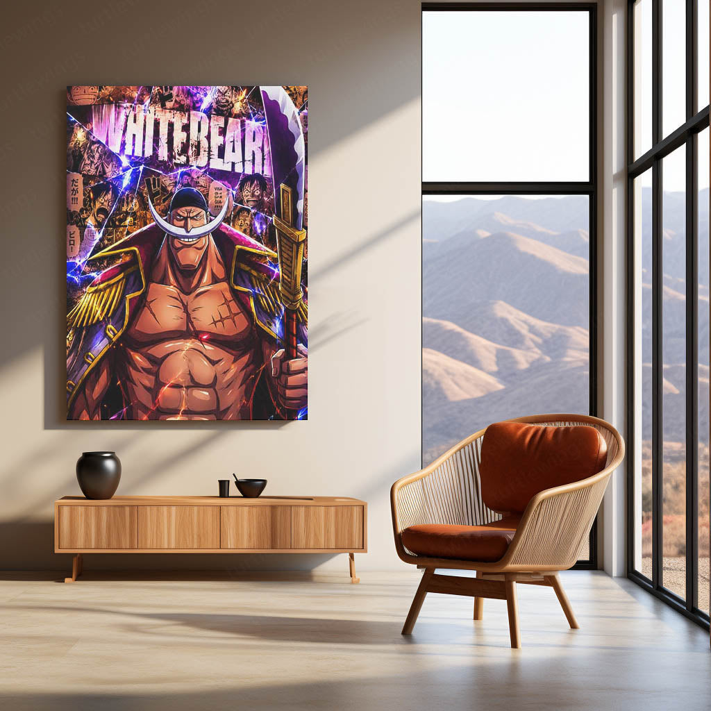 Anime Metal Poster | One Piece Metal Poster | Whitebeard Emperor of the Seas Wall Art | Legendary Pirate Anime Metal Frame