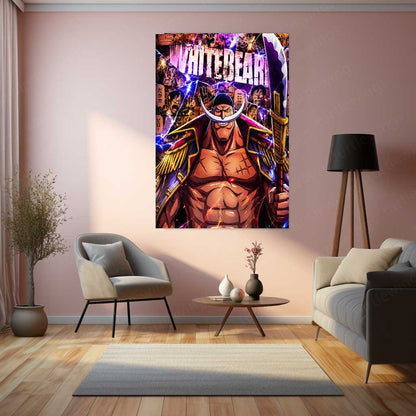 Anime Metal Poster | One Piece Metal Poster | Whitebeard Emperor of the Seas Wall Art | Legendary Pirate Anime Metal Frame