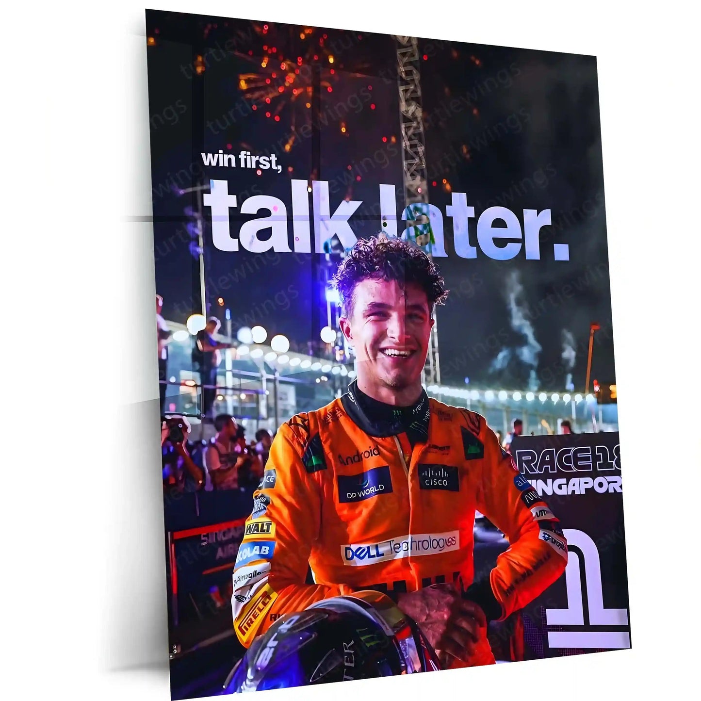 Quote Metal Poster | Lando Norris – Win First, Talk Later Metal Frame Results-Over-Noise Mindset Wall Art | Quiet Confidence & Champion Energy Metal Poster - TURTLEWINGS 