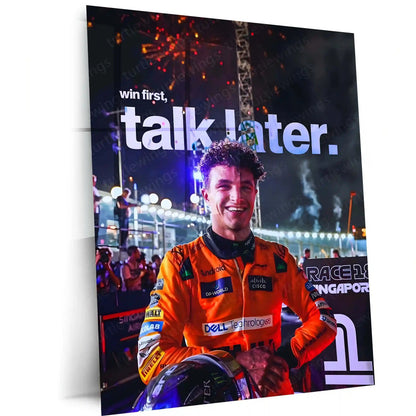 Quote Metal Poster | Lando Norris – Win First, Talk Later Metal Frame Results-Over-Noise Mindset Wall Art | Quiet Confidence & Champion Energy Metal Poster - TURTLEWINGS 