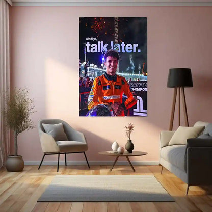 Quote Metal Poster | Lando Norris – Win First, Talk Later Metal Frame Results-Over-Noise Mindset Wall Art | Quiet Confidence & Champion Energy Metal Poster - TURTLEWINGS 