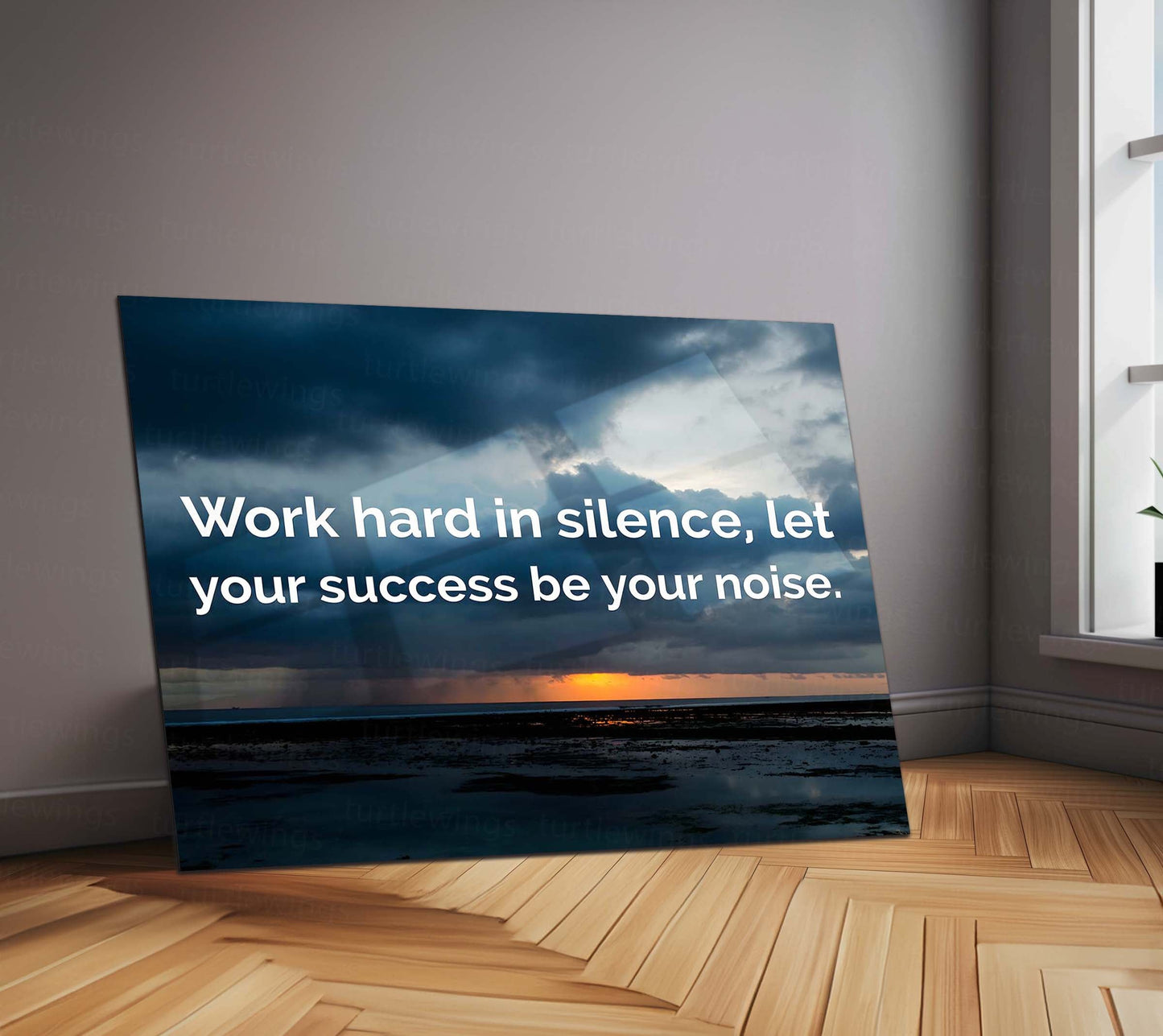 Quote Metal Poster | Work in Silence Quote Metal Poster | Inspirational Sunset Wall Art | Success Motivation Metal Poster