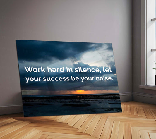 Quote Metal Poster | Work in Silence Quote Metal Poster | Inspirational Sunset Wall Art | Success Motivation Metal Poster