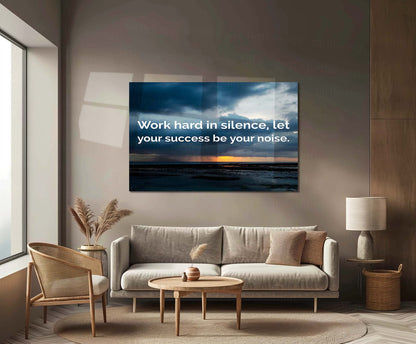 Quote Metal Poster | Work in Silence Quote Metal Poster | Inspirational Sunset Wall Art | Success Motivation Metal Poster