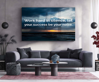 Quote Metal Poster | Work in Silence Quote Metal Poster | Inspirational Sunset Wall Art | Success Motivation Metal Poster