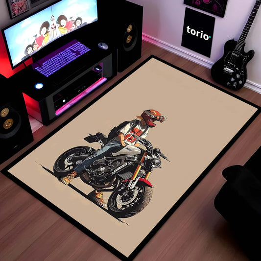 Yamaha XSR900 Heritage Sports Motorcycle Area Flat Rug | Retro Modern Cafe Racer Floor Mat | Stylish Automotive Decor for Garage, Living Room & Bike Enthusiast Spaces