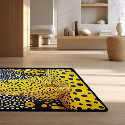 Yellow Polka Dot Cat Area Flat Rug | Abstract Pop Art Animal Floor Mat | Aesthetic Designer Flat Rug for Bedroom, Living Room, Gaming Setup & Modern Home Decor